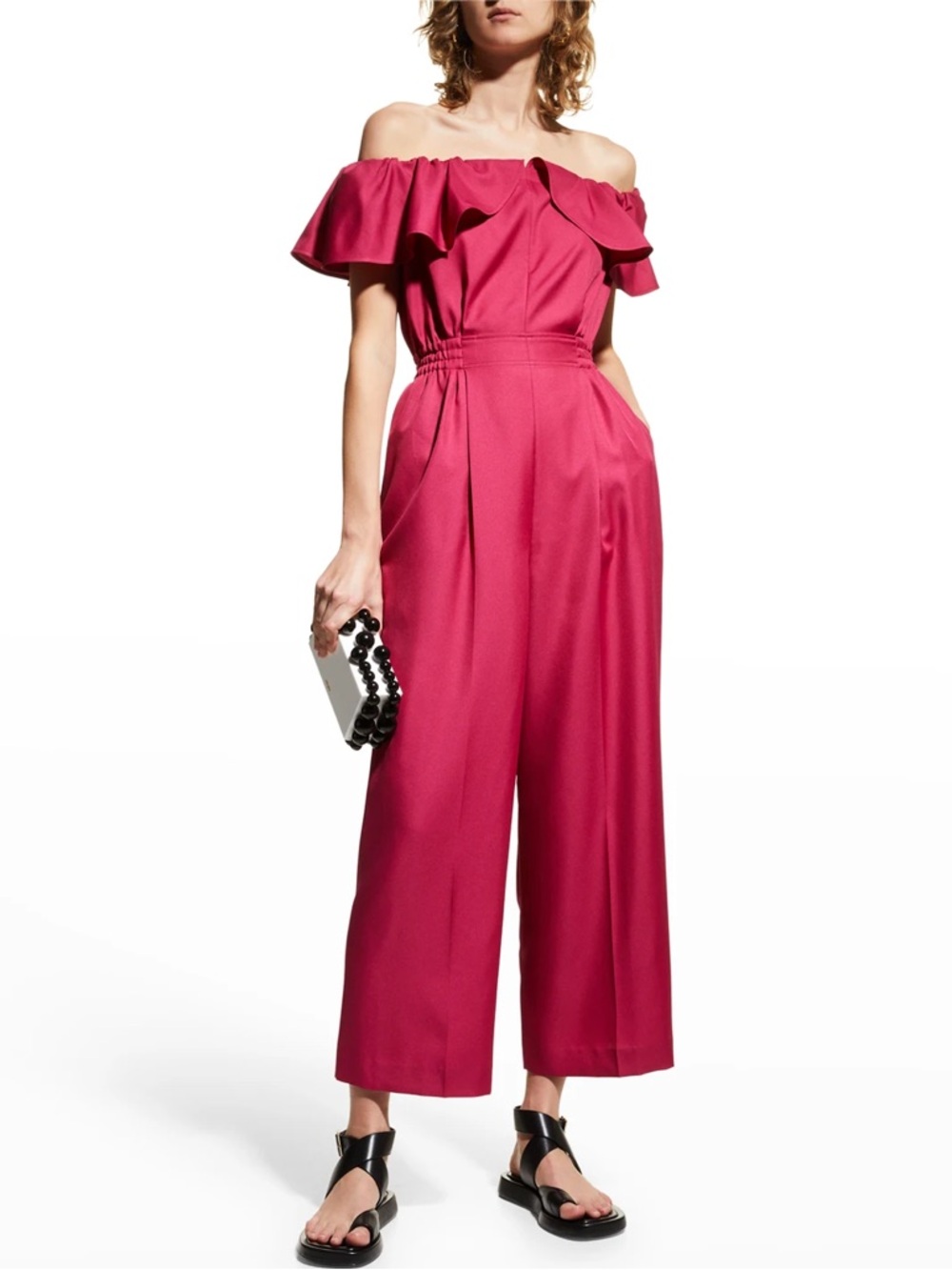 ADEAM NWT Paradise Jumpsuit in Hibiscus Size 2 Ruffle Off The Shoulder